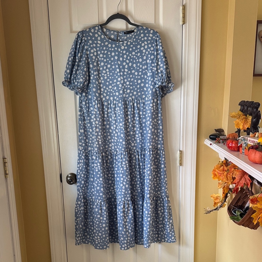 Blue Polka Dot Maxi Dress